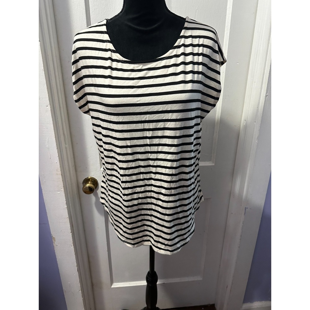 Green Envelope Ivory and Black‎ Striped Short Sleeve Top in XL NWT